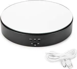 Leadleds Motorized Rotating Display Stand, 7.7" Black Top Mirror USB and Battery Operated Display Turntable for Photography, Video, Product, Shoes, Cake Stand