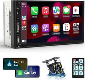 Leadfan Double Din Car Stereo Radio Support Apple Carplay&Android Auto, 7inch HD Touchscreen Double Din Radio with Bluetooth, Car Audio Receivers, Camera, MirrorLink, FM Radio, 2 USB/TF/AUX/Subwoofer
