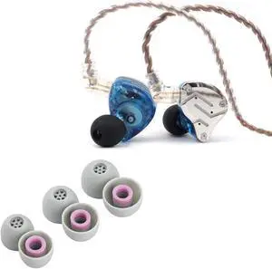 Linsoul KZ ZS10 Pro 4BA+1DD 5 Driver in Ear Monitor(without Mic, Blue) + Kiwi Ears Flex Earbud Tips, 3 Pairs, S/M/L Size