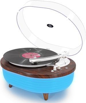 Vinyl Record Player, Vintage 2-Speed Wireless Turntable with Built-in Stereo Speakers, 6 Lighting Modes Record Player for 7/10/12inch Vinyl Records, RCA/Auto-Stop/Phono Preamp (Red Wood)
