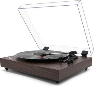 Vintage 3-Speed Turntable Bluetooth Input Record Player Vinyl Record Player with Twin Built-in Stereo Speakers,Auto Stop,RCA Output, Full Size Platter,Acrylic Dust Cover, Brown Wood