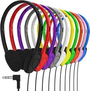 Maeline Bulk Classroom Student Headphones On Ear Stereo Headphones Flexible Adjustable Band for Kids Online Learning, Library, School, Airplane, Travel - 3.5mm Plug - 40 Pack - Multi