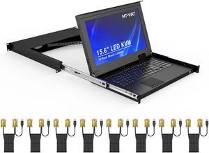 MT-VIKI Rack Mount KVM Console, 8 Port KVM VGA Switch w/15.6'' LCD Monitor, 1080P, Mount into 23.6-31.5 inch deep Server Cabinet, Integrated Touchpad+Keyboard+8 KVM Cables