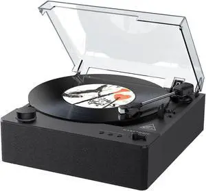 MYKESONIC Fully Automatic Record Player, Bluetooth Belt Drive Vinyl Turntable, Magnetic AT-3600L Cartridge, Bluetooth in & Out, Hi-Fi Stereo Speakers, Aux in Headphone, RCA Out, Anti-Resonance - Black