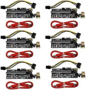 Nerd Gearz 6 Pack PCI-E 16X to 1X GPU VER010S Plus Riser (Dual-6pin / MOLEX) with LED Graphics Extension Ethereum ETH GPU Mining Powered Riser Adapter Card
