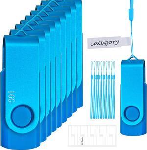 16GB USB Flash Drive 10 Pack, Nicepicten Bulk USB 2.0 Thumb Drive Memory Stick Pendrive Jump Drive Zip Drive USB Key with Lanyard Label, Blue Swivel Memorias USB for Office, Back to School & Bussiness
