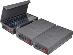 NUSWOR Upgrades Cassette Tape Storage Box - Dust-proof Cassette Racks with Lid - Audio Cassette Holder Pack of 3- Holds 144 Cassette Cases - 16.34 x 9.25 x 3.4 Inches - Grey