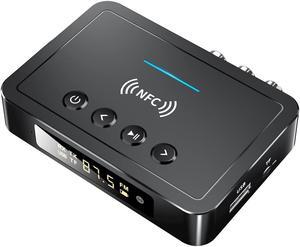 Ombsyej 3 in 1 Bluetooth 5.0 Transmitter Receiver FM Transmitter, NFC-Enabled Wireless Audio Adapter Long Range Support 3.5mm AUX, RCA, TF Card, for TV/PC/Speaker/Headset/Car