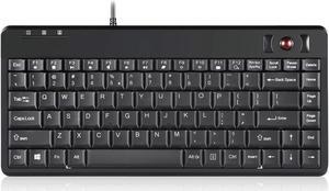 Perixx PERIBOARD-505H Wired Mini Keyboard with Built-in Trackball, 0.55 Inch Trackball and 2 USB Hubs, Black, US English Layout
