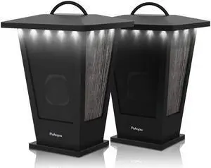 pohopa Bluetooth Speakers Waterproof, 2 Packs True Wireless Stereo Sound 20W Speakers Dual Pairing Lantern Indoor Outdoor Speakers with 20 Piece LED Lights, Rich Bass, Pinao Black