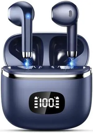Wireless Earbuds Bluetooth Headphones 5.3 Bass Stereo Earphones, 40H Playtime Ear Buds with LED Power Display, Bluetooth Earbud with Noise Cancelling Mic IPX7 Waterproof Earbuds for iOS Android Blue