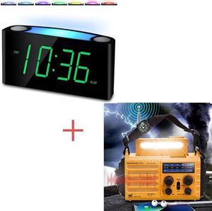 PPLEE Easy to Set Alarm Clock + Portable Emergency Solar Hand Crank Weather Radio