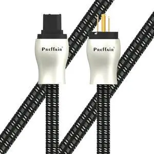 Preffair OFC Power Cord,Black-Grey 10 Guage US AC Main Supply Cable, 3 Pins C15 Female Connector, 125V/15A for Speaker, Subwoofer, Turntable, AMP, DAC. (Gold Plated 10AWG, 2.0M / 6.6 Feet)