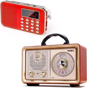 Retro Portable Radio AM FM Shortwave Radio Transistor Battery Operated Vintage Radio with Bluetooth PRUNUS Mini Portable Digital Radio AM FM Pocket Radio with MP3 LED Flashlight Support TF CardUSB