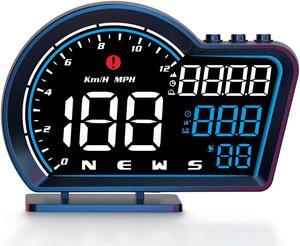 Qfansi Digital GPS Speedometer Universal Heads Up Display for Car Large LCD Display HUD with MPH Speed Fatigued Driving Alert Overspeed Alarm Trip Meter Speedup Test for All Vehicle (G16-A)