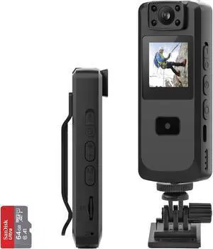 Body Camera, Wireless FULL 1080P Body Wearable hidden camera with Powerful Auto/Manual Motion Detection and Night Vision, Police Body Camera Lightweight and Portable with Complimentary 64GB SD card