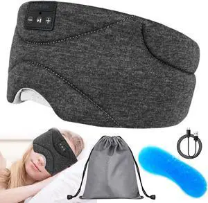 Sleep Mask with Bluetooth Headphones 24 White Noise, Ultra-Thin Speaker Cold Pack Blackout Bluetooth Eye Mask Sleep Headphones for Side Sleepers, Airplane, Travel, Cool Gadgets for Women Man (Black)
