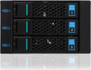 RackChoice Internal Hard Drive Enclosure 3x2.5"/3.5" SATA/SAS Hard Drive Backplane 6 Gbps HDD hotswap in 2xExternal 5.25" Bay