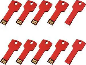 RAOYI 10 Pack 8GB USB Flash Drive USB 2.0 Metal Key Shape Memory Stick Thumb Drive Pen Drive-Red