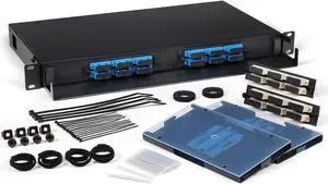 Fiber Optic Patch Panel, Rack Mount, 1 RU, Includes 2 SC Singlemode and 2 SC Multimode Adapter Plates, Includes Splice Trays, Up to 24 Fiber Capacity