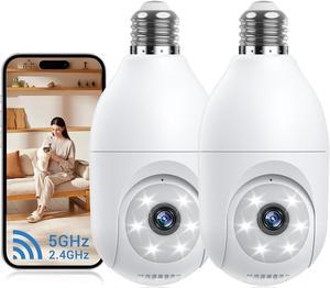 Light Bulb Security Camera Wireless Outdoor, 5G&2.4G WiFi Cameras for Home Security with Patrol, AI Human Detection, Motion Tracking, 2-Way Talk, Color Night Vision, SD/Cloud, 24/7 Recording(2 PACK)