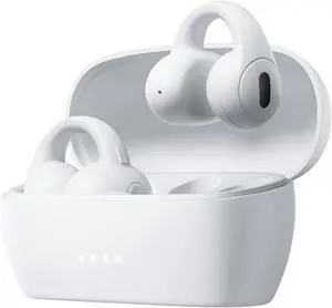 TONEMAC Q7 Wireless Open-Ear Headphones Bluetooth 5.3 Earbuds, Ultra Lightweight for Comfortable Clip On, DT 6.0 Technology for Personal Deep Bass, 34H Playtime Earphones, USB-C Quick Charge -White