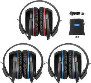 SIMOLIO Infrared Headphones for Car DVD, Universal 2 Channel IR Headphones for Honda Odyssey, uConnect Chrysler Pacifica, Town & Country, GMC Yukon, Wireless Headphones for TV, Outdoor Movie (3 Pack)