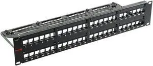 Simply45 Unloaded 48 Port Unshielded Keystone Patch Panel - Black, 2RU, Includes Cable Management Bracket, Cable Ties and Rack Screws - S45-2048U