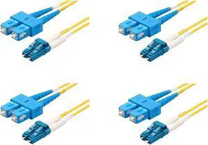 SpeedyFiberTX 4-Pack 3 Meter LC/U to SC/U Fiber Patch Cable, Corning SMF-28 Singlemode 9/125um Ultra Optical Fiber, OS1/OS2 Compatible, Duplex Yellow Riser OFNR Cable Jacket