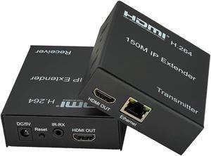 Digital HDMI Extender Over Cat5e/6 Uncompressed Full HD 1080p 60Hz HDMI Over Ethernet Cable Up to 495Ft, HDMI IP Extender Support IR Remote Control and HDMI Loop Out