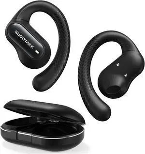 SUDOTACK Ultrafit Wireless Open Ear Headphones, Up to 30 Hours Playtime Air Conduction Sport Earbuds, 5.3 Bluetooth Wireless Earphones with LED Display, Sweat-Proof for Workouts and Running(Black)