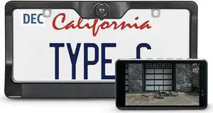 Type S License Plate Frame HD Wireless Backup Camera, 5" Monitor with Motion Activation, Solar Charging, no Hardwire, 160deg Wide Rear View with Night Vision, Portable Cam for Truck, Car, SUV, RV