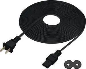 Vebner Extra Long 25-Foot TV Power Cord Compatible with Select Samsung, LG, Sony, Hisense, Xbox, PS5 Electronics and More - 2-Prong AC Wall Plug - 2-Slot Straight Plug (Black, 25-Foot)