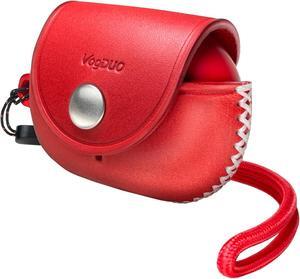 VogDUO Genuine Leather Beats Studio Buds Plus Case - Protective Full Cover Charging Slot Snap Holder with 5.9-inch Wrist Lanyard Strap, Compatible with Beats Studio Buds + (Red)
