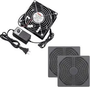 Wathai AC 110V - 240V Small Square Fan with Speed controller AC Plug and 120mm Fan Filter Cover