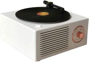 Vinyl Record Player Style Bluetooth Speaker Old Fashioned Classic Style White Cute Look Gift for Girls Bass Enhancement Loud Volume Speaker by Wetocke