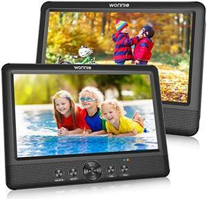 WONNIE 10.5" Two Car DVD Players Portable Dual Screen Headrest Video Player, Play a Same or Two Different Movies with 5-Hour Rechargeable Battery,2 AC Adapters,2 Mounting Brackets,Support USB/SD Card