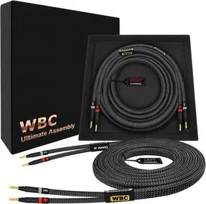WORLDS BEST CABLES 3 Foot Ultimate - 8 AWG - Ultra-Pure OFC - Premium Audiophile HiFi Speaker Cable Pair with Eminence Gold Banana Plugs & Carbon Tweed Jacket