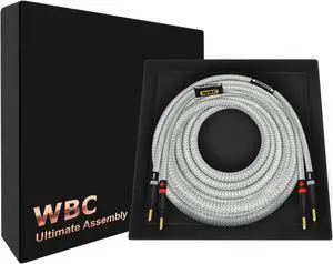 WORLDS BEST CABLES 25 Foot ULTIMATE - 8 AWG - Ultra-Pure OFC - Premium Audiophile HiFi Single Speaker Cable for Center Channel with Eminence Gold Banana Plugs & Silver Tweed Jacket