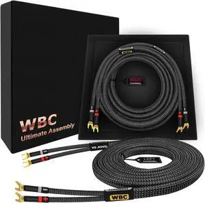 WORLDS BEST CABLES 15 Foot ULTIMATE - 10 AWG - Ultra-Pure OFC - Premium Audiophile HiFi Speaker Cable Pair with Eminence Spade Plugs & Carbon Tweed Jacket