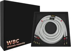 WORLDS BEST CABLES 6 Foot ULTIMATE - 9 AWG - Ultra-Pure OFC - Premium Audiophile HiFi Bi-Wire Single Speaker Cable for Center Channel with Eminence Gold Banana Plugs & Silver Tweed Jacket