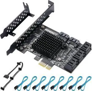 YBBOTT SATA 3.0 Controller Expansion Card, 8-Port PCIE SATA Card, PCI-E X1 3.0 Gen3 (6Gbps) Controller Card for Windows 10/8/Ubuntu (ASM1064 + JMB575)