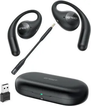 EMEET AirFlow Open Ear Headphones with Mic, Bluetooth 5.3 Wireless Headsets with Detachable Microphone, ENC Noise Cancelling, Multipoint Pairing, Ultra Comfort, Wireless Earbuds for Work, home, office