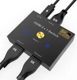 YMOO 8k HDMI Switch 4k@120hz Splitter,Hdmi Switcher 2 in 1 Out,High Speed 48Gbps HDMI 2.1 Chip,Extender Cable 28AGW for 8k@60hz,Metal for PS4/PS5/Xbox/Roku/TV/Fire Stick/Gaming Monitor