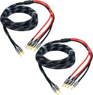 Arklove 3ft 2packs 13awg Speaker Cable Premium Heavy Duty Braided Wire Dual Banana 2 Plug to 4 Banana Male Plugs Frequency Division 2 Banana Plugs - 4 Banana Plugs 1pair