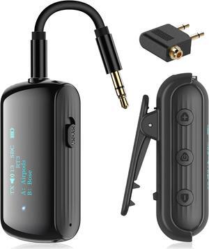 YOCOWOCO Bluetooth Transmitter Receiver for 2 AirPods/Headphones, Flight Bluetooth 5.2 Adapter for Airplane, TV, Gym and PC with a 3.5mm Audio Jack, Wireless BT Receiver with Mic for Car/Home Stereo