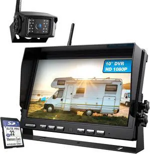 ZEROXCLUB 1080P Wireless Backup Camera System for RV Trailer Truck Camper,10 Inch DVR Monitor w/Recording IR Night Vision Digital Wireless Rear View Camera Adapter for Furrion Pre-Wired RVs,BW101SL