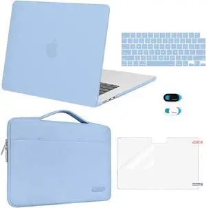 MOSISO Compatible with MacBook Air 15 inch Case 2025 2024 2023 Release M4 A3241 M3 A3114 M2 A2941, Plastic Hard Shell&Carrying Sleeve Bag&Keyboard Cover&Webcam Cover&Screen Protector, Air Blue