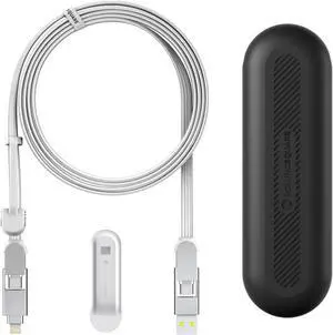 Rolling Square inCharge XL 6-in-1 Multi Charging Cable, Portable USB and USB-C Cable with 100W Ultra-Fast Charging Power, 6.5 Ft/2m, Glacier White