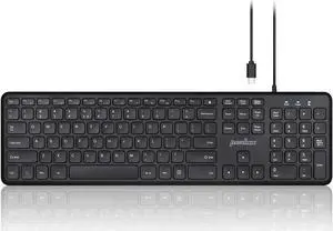 Perixx PERIBOARD-210C Wired Full-Size USB C Keyboard with Quiet Scissor Keys - Compatible with Mac, iPad, Windows, Chromebook, Tablets, Desktop, and Laptops - Black - US English (PB-210CBUS-11729)
